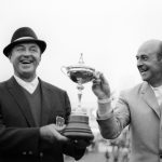 Eric Brown, Britain's Ryder Cup golf captain, is allowed a touch of the cup by US captain Sam Snead (left), after the event was tied for the first time in its 42 year history.   (Photo by PA Images via Getty Images)