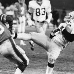 NOV 25 1979, NOV 26 1979 Football - Denver Broncos (Action) Raiders' Henry Williams Make His Make His Second Theft Of The Afternoon Rick Upchurch makes tackle on Williams after four-yard return, to Oakland 36. Steal ended fourth-quarter Denver drive Raiders were leading 14-3. Credit: Denver Post  (Denver Post via Getty Images)