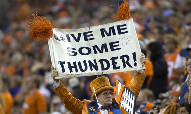 A fan cheers during the Los Angeles Chargers vs. Denver Broncos Monday Night Football game on Septe...