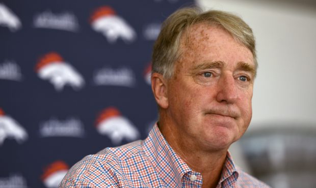 Joe Ellis President and CEO speaks during the Broncos annual media BBQ at the training facility Jul...
