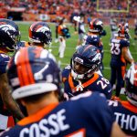  Running back Royce Freeman #28 of the Denver Broncos runs through a lineup of players during starting offense introductions before a game against the Kansas City Chiefs at Broncos Stadium at Mile High on October 1, 2018 in Denver, Colorado. (Photo by Justin Edmonds/Getty Images)