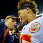 Quarterback Case Keenum #4 of the Denver Broncos and quarterback Patrick Mahomes #15 of the Kansas City Chiefs shake hands after a 27-23 Chiefs win at Broncos Stadium at Mile High on October 1, 2018 in Denver, Colorado. (Photo by Dustin Bradford/Getty Images)
