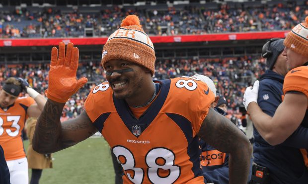 Demaryius Thomas (88) of the Denver Broncos before the game against the Los Angeles Rams. The Denve...