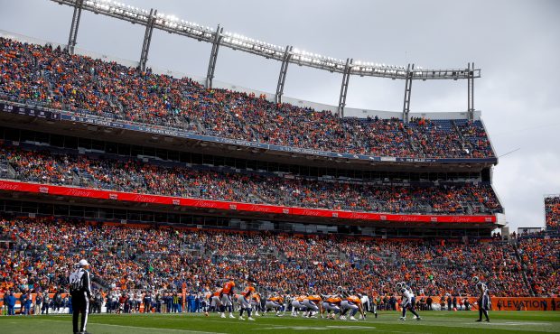 A general view of the stadium as the Denver Broncos offense drives against the Los Angeles Rams at ...
