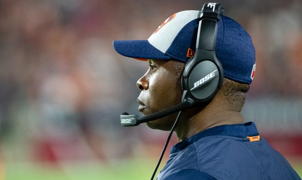 Denver Broncos head coach Vance Joseph stands on the sideline during NFL football game between the ...
