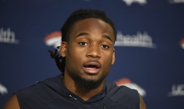 Denver Broncos cornerback Bradley Roby talks about the upcoming season during a press conference at...