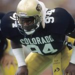 1988: Linebacker Alfred Williams #94 of the Colorado Buffaloes gets ready on field during a NCAA football game  (Photo by: Getty Images)