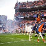 DENVER, CO - NOVEMBER 4:  Denver Broncos mascot Thunder is ridden onto the field by Ann Judge before a game between the Denver Broncos and the Houston Texans at Broncos Stadium at Mile High on November 4, 2018 in Denver, Colorado. (Photo by Justin Edmonds/Getty Images)