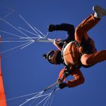 A member of the Denver Broncos thunderstorm team parachutes into the stadium before the game against the Pittsburgh Steelers. The Denver Broncos hosted the Pittsburgh Steelers at Broncos Stadium at Mile High in Denver, Colorado on Sunday, November 25, 2018. (Photo by Andy Cross/The Denver Post via Getty Images)