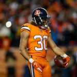 Running back Phillip Lindsay #30 of the Denver Broncos celebrates after a fourth-quarter touchdown against the Pittsburgh Steelers at Broncos Stadium at Mile High on November 25, 2018 in Denver, Colorado. (Photo by Matthew Stockman/Getty Images)