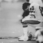 11-23-1990 Special To The Denver Post-Broncos WR Michael Young Sits Dejected On The Bench As Thelions Beat The Broncos 40-27In Detroit. The Broncos Record Goes To 3-8. Photo by John Leyba1990 Football - Denver Broncos - 1990 - November Games (Denver Post via Getty Images)
