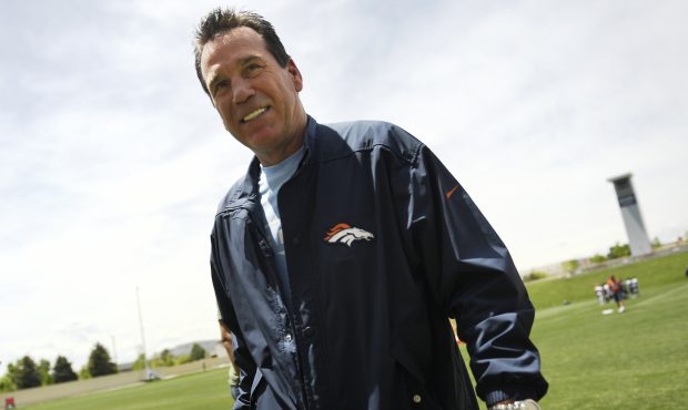 Gary Kubiak, senior personnel advisor for the Denver Broncos on the field for the first day of Bron...