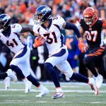 Justin Simmons #31 of the Denver Broncos runs with the ball after intercepting a pass during the third quarter of the game against the Cincinnati Bengals at Paul Brown Stadium on December 2, 2018 in Cincinnati, Ohio. (Photo by Andy Lyons/Getty Images)