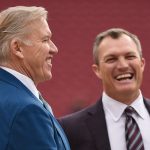 Denver Broncos General Manager John Elway and San Francisco 49ers General Manager John Lynch before the NFL football game between the Denver Broncos and the San Francisco 49ers on December 9, 2018 at Levi's Stadium in Santa Clara, CA. (Photo by Cody Glenn/Icon Sportswire via Getty Images)