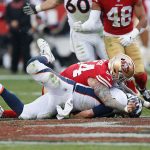 Quarterback Case Keenum #4 of the Denver Broncos is tackled by Cassius Marsh #54 of the San Francisco 49ers at Levi's Stadium on December 9, 2018 in Santa Clara, California. (Photo by Lachlan Cunningham/Getty Images)