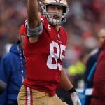 George Kittle #85 of the San Francisco 49ers reacts after a play against the Denver Broncos during their NFL game at Levi's Stadium on December 9, 2018 in Santa Clara, California. (Photo by Robert Reiners/Getty Images)