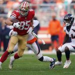 George Kittle #85 of the San Francisco 49ers runs after a catch against the Denver Broncos during their NFL game at Levi's Stadium on December 9, 2018 in Santa Clara, California. (Photo by Robert Reiners/Getty Images)