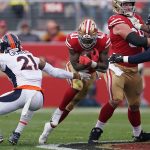 Jeff Wilson #41 of the San Francisco 49ers rushes with the ball against the Denver Broncos during their NFL game at Levi's Stadium on December 9, 2018 in Santa Clara, California. (Photo by Robert Reiners/Getty Images)