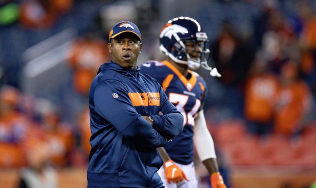 Head coach Vance Joseph of the Denver Broncos stands on the field before a game against the Clevela...