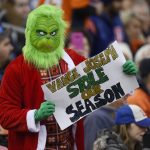 A fan holds up a sign during the second quarter of the game between the Denver Broncos and the Los Angeles Chargers. The Denver Broncos hosted the Los Angeles Chargers at Broncos Stadium at Mile High in Denver, Colorado on Sunday, December 30, 2018. (Photo by Andy Cross/The Denver Post via Getty Images)