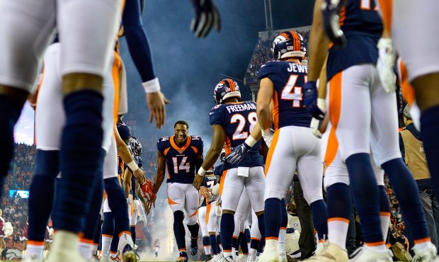 Wide receiver Courtland Sutton #14 of the Denver Broncos runs onto the field during player introduc...