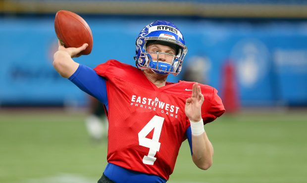 Brett Rypien (4) of Boise State throws the ball downfield during the East-West Shrine Game Practice...