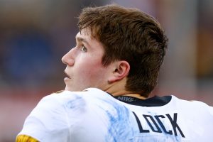 Drew Lock #3 of the Missouri Tigers reacts during the AutoZone Liberty Bowl against the Oklahoma State Cowboys at the Liberty Bowl Memorial Stadium on December 31, 2018 in Memphis, Tennessee. (Photo by Jonathan Bachman/Getty Images)