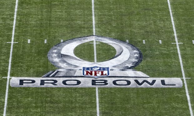 A general view of the Pro Bowl Logo on the field at Camping World Stadium before the start of 2018 ...