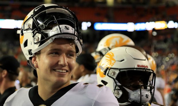 GAINESVILLE, FL - NOVEMBER 03:  Drew Lock #3 of the Missouri Tigers smiles following a 38-17 victor...