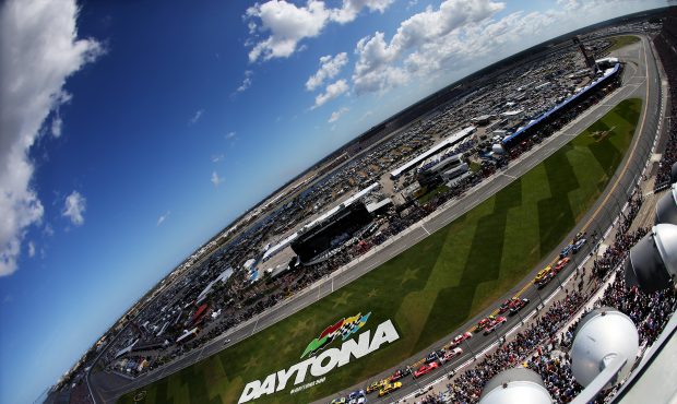 A general view of cars racing during the NASCAR Sprint Cup Series 57th Annual Daytona 500 at Dayton...