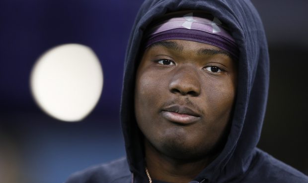 Quarterback Dwayne Haskins of Ohio State looks on during day three of the NFL Combine at Lucas Oil ...