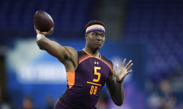 Quarterback Dwayne Haskins of Ohio State works out during day three of the NFL Combine at Lucas Oil...