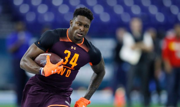 Wide receiver D.K. Metcalf of Ole Miss works out during day three of the NFL Combine at Lucas Oil S...