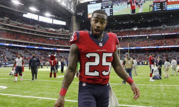 Kareem Jackson #25 of the Houston Texans walks off the field after the game against the Jacksonvill...