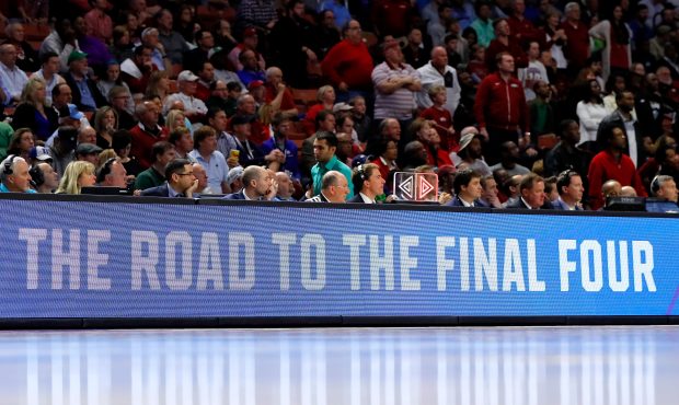 A picture of the LED board displaying 'The Road to the Final Four' in the first round of the 2017 N...