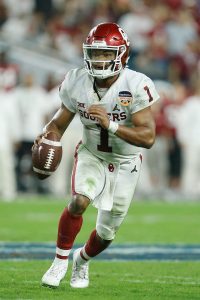 Kyler Murray #1 of the Oklahoma Sooners scrambles with the ball against the Alabama Crimson Tide during the College Football Playoff Semifinal at the Capital One Orange Bowl at Hard Rock Stadium on December 29, 2018 in Miami, Florida. (Photo by Michael Reaves/Getty Images)