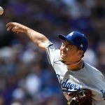 Kenta Maeda #18 of the Los Angeles Dodgers pitches against the Colorado Rockies in the second inning during the Colorado Rockies home opener at Coors Field on April 5, 2019 in Denver, Colorado. (Photo by Dustin Bradford/Getty Images)