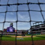 A general view as the umpire crew meets before a game between the Colorado Rockies and the Los Angeles Dodgers during the Colorado Rockies home opener at Coors Field on April 5, 2019 in Denver, Colorado. (Photo by Dustin Bradford/Getty Images)