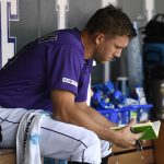 Colorado Rockies starting pitcher Tyler Anderson (44) look over his notes in the dugout during the game against the Los Angeles Dodgers at Coors Field April 05, 2019. (Photo by Andy Cross/MediaNews Group/The Denver Post via Getty Images)