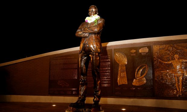 A statue of Denver Broncos owner Pat Bowlen erected in honor of his induction into the Broncos' Rin...
