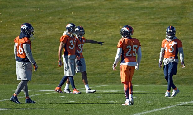 Denver Broncos cornerback Chris Harris (25) Denver Broncos strong safety T.J. Ward (43) Denver Bron...