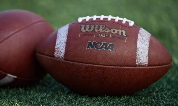 Footballs are seen before the game between the Minnesota Golden Gophers and the New Mexico State Ag...