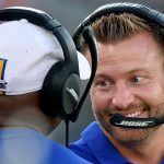 Head coach Sean McVay of the Los Angeles Rams smiles on the sidelines during a preseason game against the Denver Broncos at Los Angeles Memorial Coliseum on August 24, 2019 in Los Angeles, California. (Photo by Harry How/Getty Images)