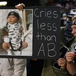 An Oakland Raiders fan holds up a sign about Antonio Brown during the game between the Denver Broncos and the Oakland Raiders at RingCentral Coliseum on September 09, 2019 in Oakland, California. (Photo by Lachlan Cunningham/Getty Images)