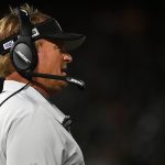 Head coach Jon Gruden of the Oakland Raiders looks on during their NFL game against the Denver Broncos at RingCentral Coliseum on September 09, 2019 in Oakland, California. (Photo by Robert Reiners/Getty Images)
