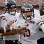 DENVER, COLORADO - SEPTEMBER 15: Eddy Pineiro #15 of the Chicago Bears celebrates a 53 yard field goal in the final second of the fourth quarter to defeat the Denver Broncos at Empower Field at Mile High on September 15, 2019 in Denver, Colorado. (Photo by Matthew Stockman/Getty Images)