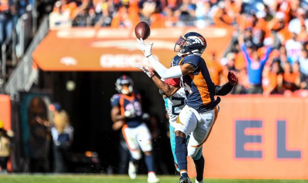 DENVER, CO - OCTOBER 13:  Courtland Sutton #14 of the Denver Broncos comes down with a 40-yard rece...