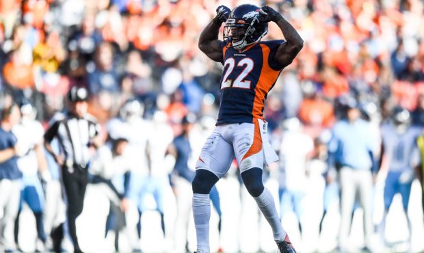 DENVER, CO - OCTOBER 13: Kareem Jackson #22 of the Denver Broncos celebrates after a defensive stop...