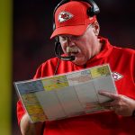 DENVER, CO - OCTOBER 17:  Head coach Andy Reid of the Kansas City Chiefs works along the sideline in the second quarter against the Denver Broncos at Empower Field at Mile High on October 17, 2019 in Denver, Colorado. (Photo by Dustin Bradford/Getty Images)