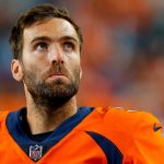 DENVER, CO - OCTOBER 17:  Quarterback Joe Flacco #5 of the Denver Broncos looks towards the scoreboard late in the fourth quarter against the Kansas City Chiefs at Empower Field at Mile High on October 17, 2019 in Denver, Colorado. The Chiefs defeated the Broncos 30-6. (Photo by Justin Edmonds/Getty Images)